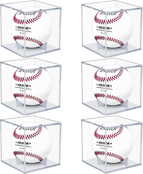 Baseball Display Case 6 Pack, UV Protected Acrylic Square Baseball Holder, Clear Cube Autograph Memorabilia Ball Display Cases, Official Size Baseball Display Box