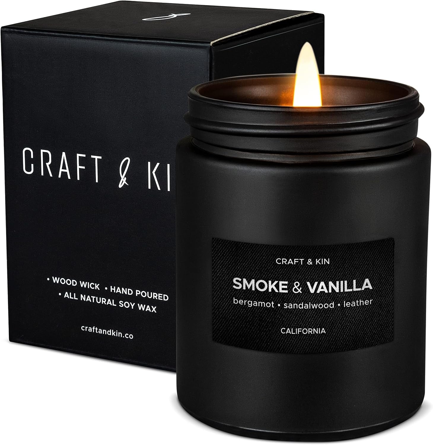 Craft & Kin Premium Pine & Clove Candle | Black Scented Candles for Home | Long Lasting with 45 Hour Burn Time, 7.6Oz | Made with Soy | Aromatherapy at Home | Gifts for Men
